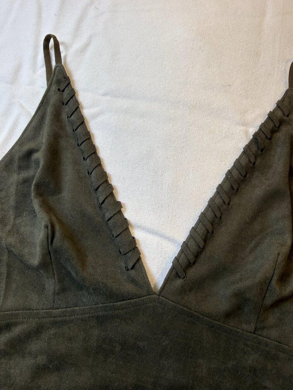 Lush Faux Suede Lace-Up Cami Top Olive Brown Size M